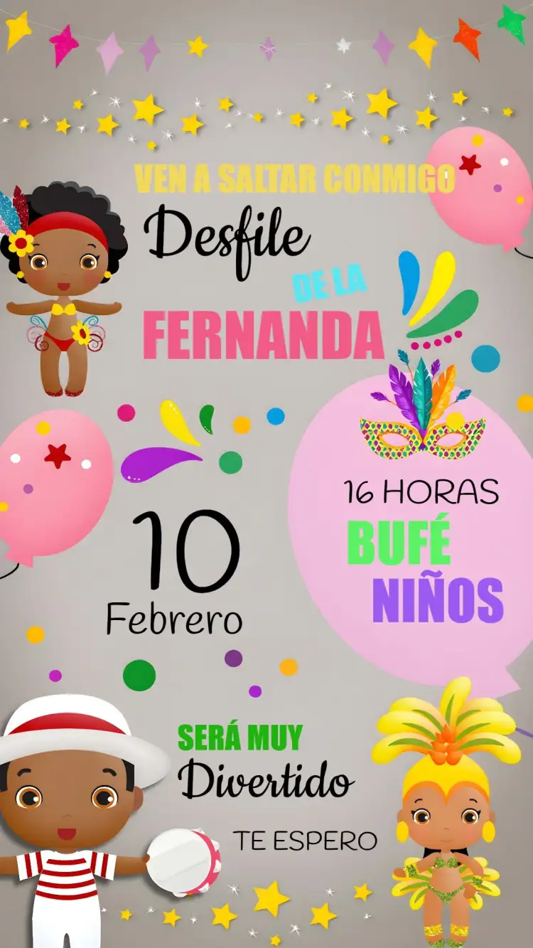 Invitación Carnaval Samba – tema Fechas Conmemorativas colorido, glitter, samba, tropical, festivo