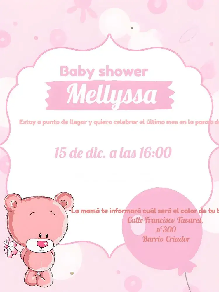Invitación Baby Shower Osito Blanco – tema Baby Shower osito, blanco y rosa, lúdico, delicado, festivo, infantil