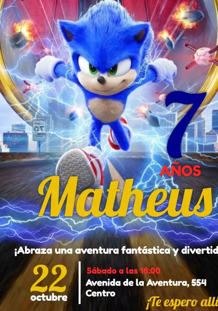 Invitación Sonic – tema Más buscados divertido, colorido, moderno, temático, jovial