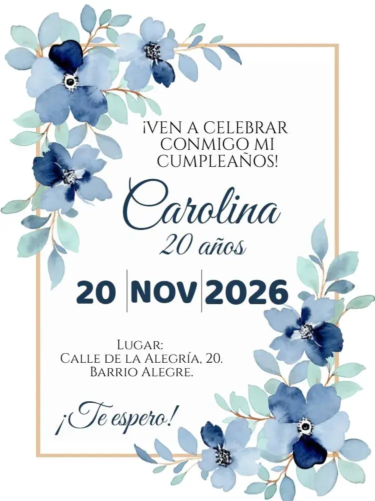 Invitación Cumpleaños Floral azul