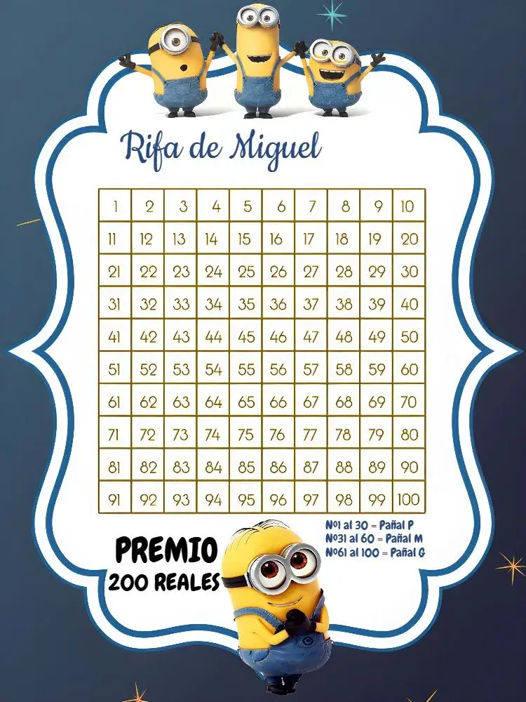 Invitación Chá Rifa Minions Cartela – tema Té Rifa colorido, divertido, infantil, temático, moderno