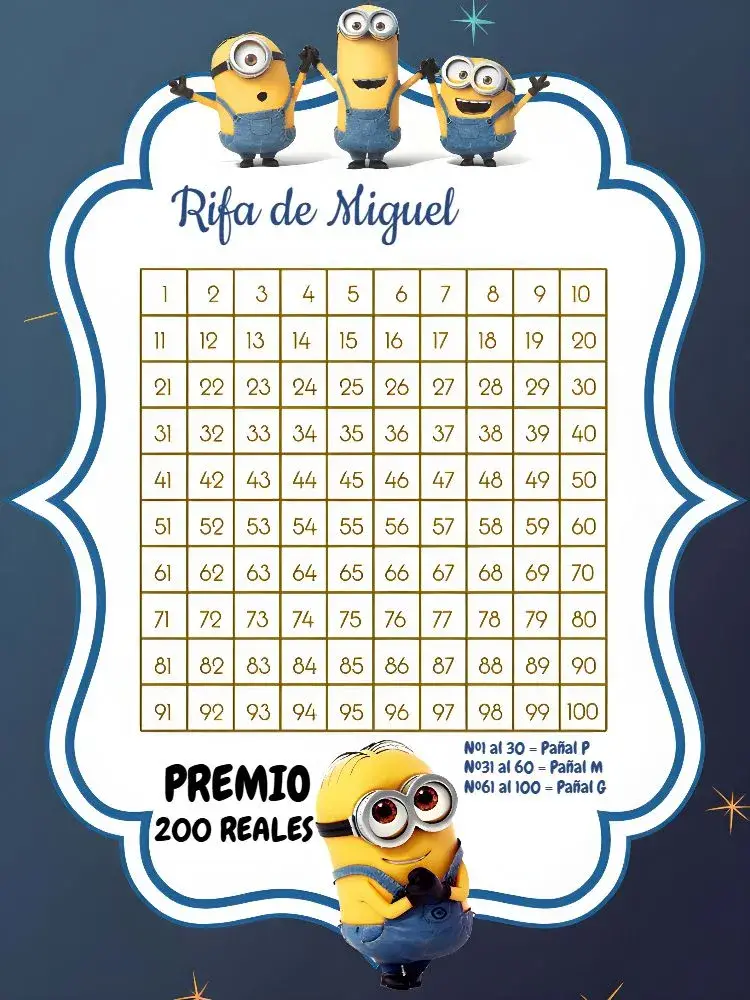 Invitación Chá Rifa Minions Cartela