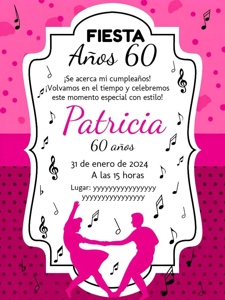 Invitación Años 60 Negro