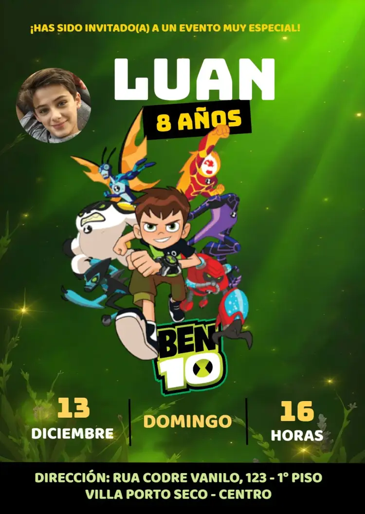 Invitación Ben 10 Con Foto a Color