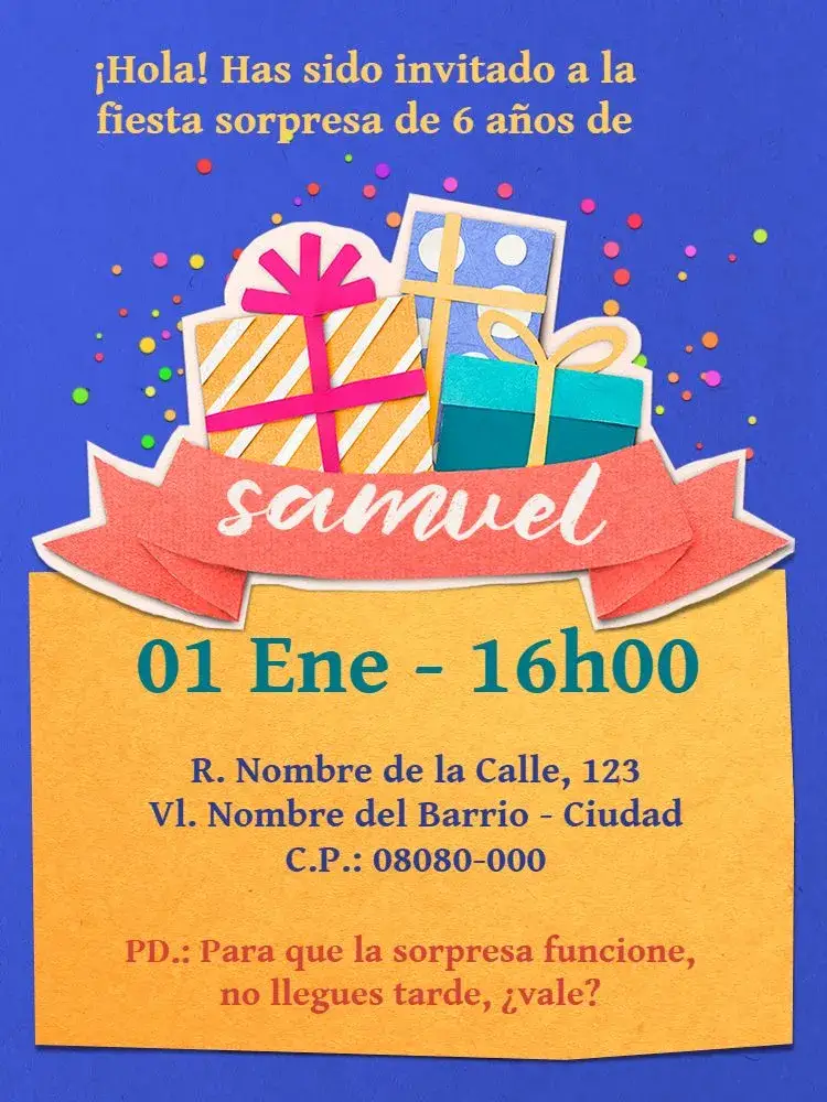 Invitación -Sorpresa Virtual - Regalos Papel