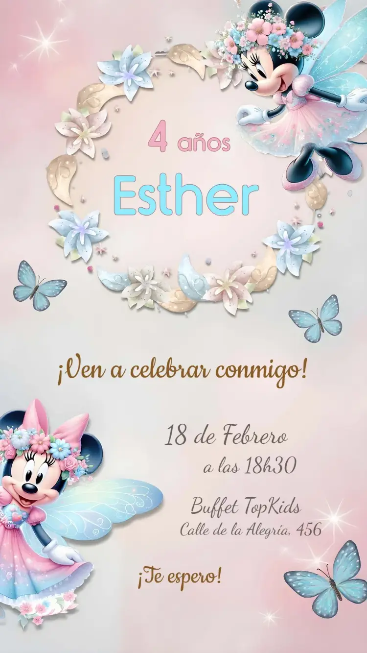 Invitación Minnie Mouse Jardín de Hadas del Castillo editable y personalizable