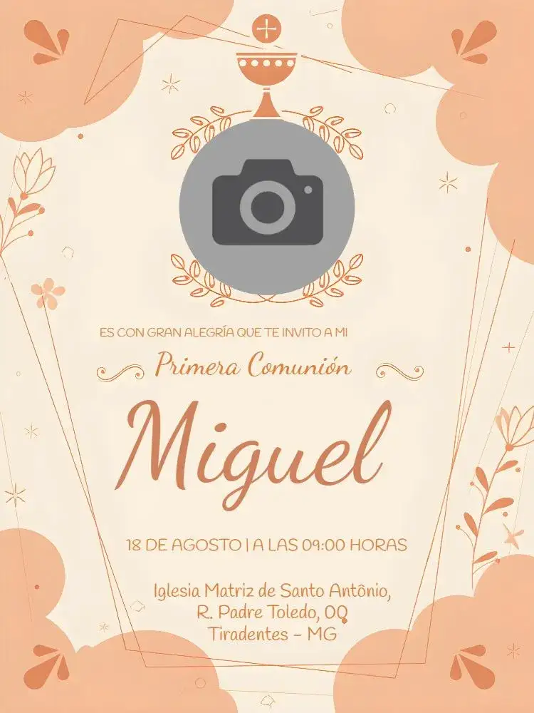 Invitación Primera Comunión Con Foto Dorado – tema Primera Comunión dorado, beige, elegante, religioso, moderno, minimalista