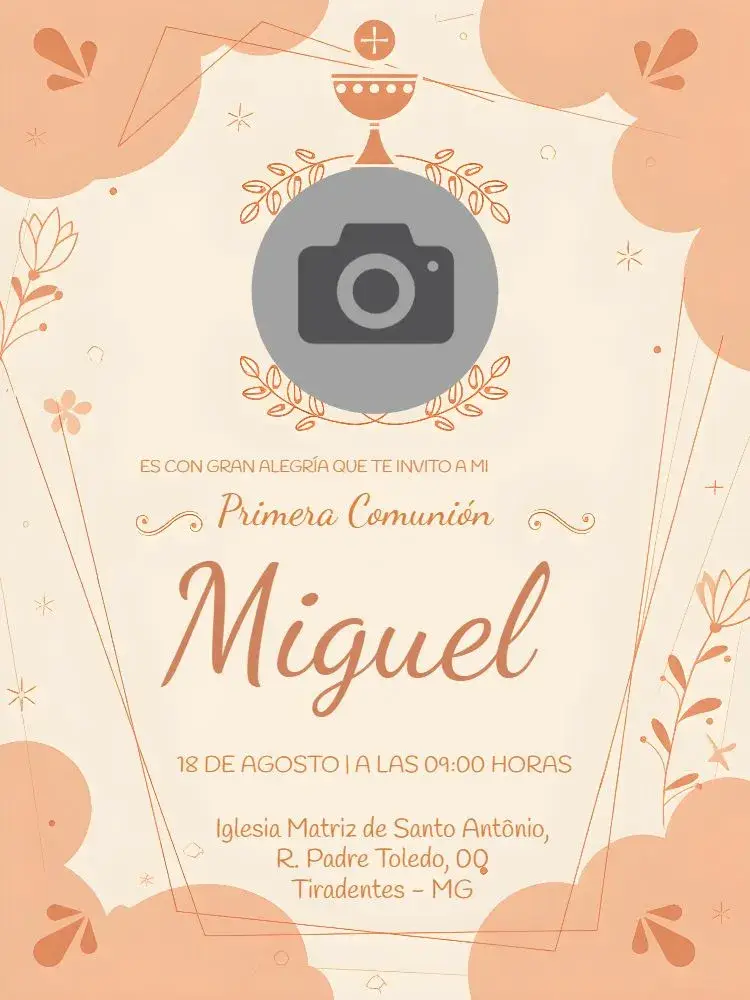 Invitación Primera Comunión Con Foto Dorado