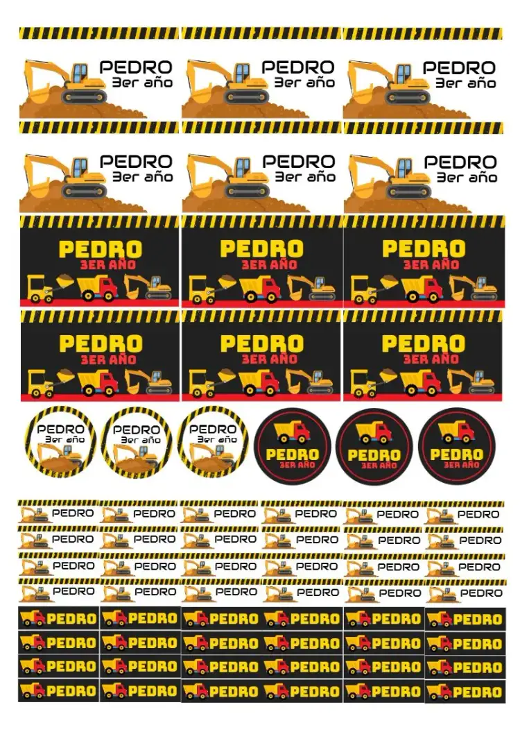 Invitación Etiqueta Escolar Construcción Máquina – tema Té Rifa construcción, coches, colorido, infantil, divertido