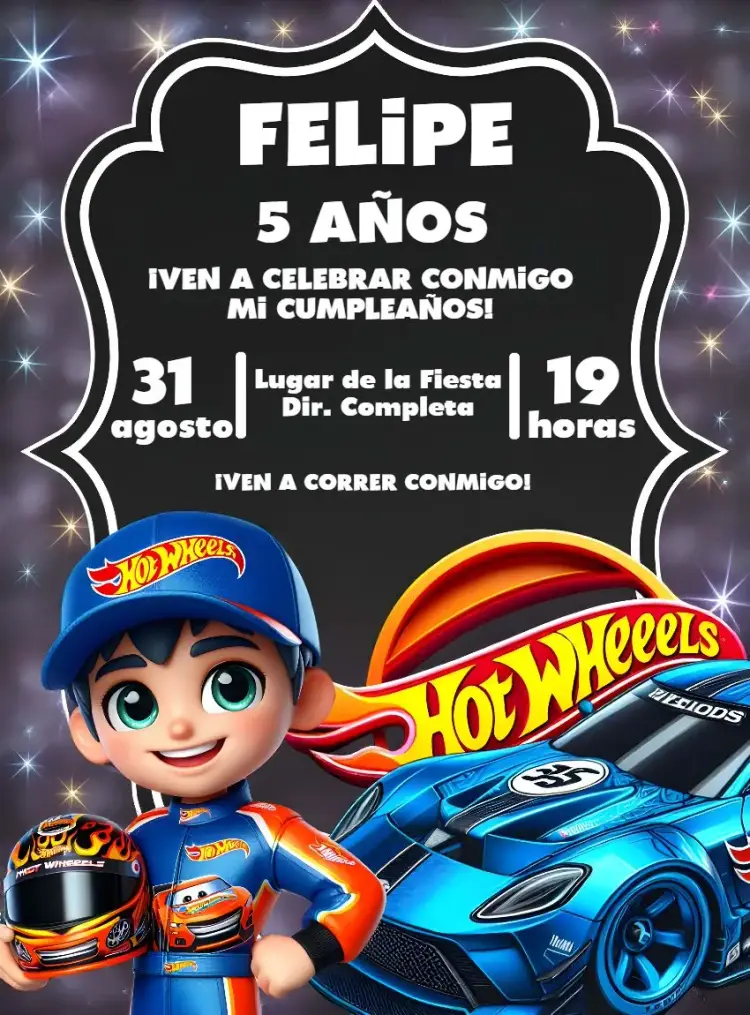 Invitación Hot Wheels Corredor