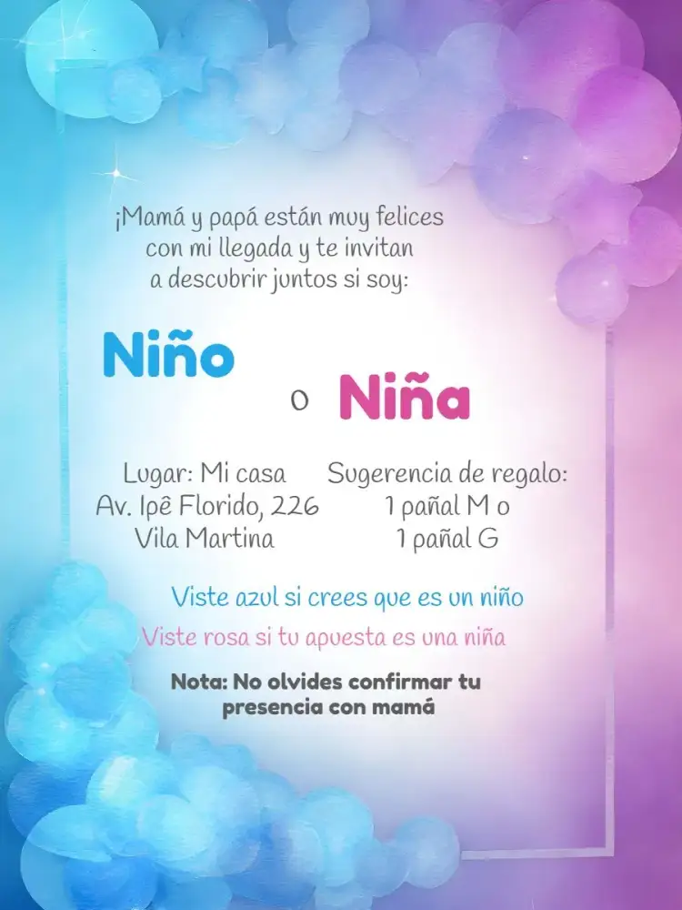 Invitación Chá Revelación Globos Príncipe – tema Revelación Bebé azul, lúdico, divertido, moderno, elegante, infantil