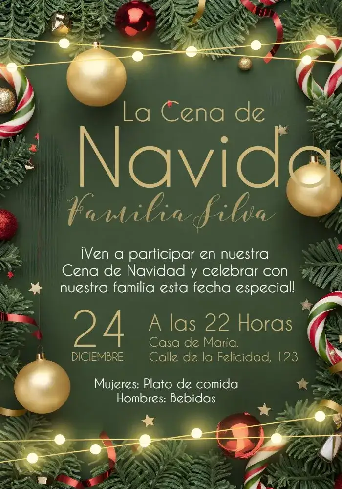 Invitación Cena De Navidad Noel – tema Fechas Conmemorativas festivo, colorido, noel, tradicional, alegre, inspirado en Navidad