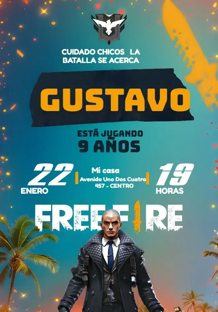 Invitación Free Fire Juego – tema Más buscados moderno, vibrante, tecnológico, juegos, batalla