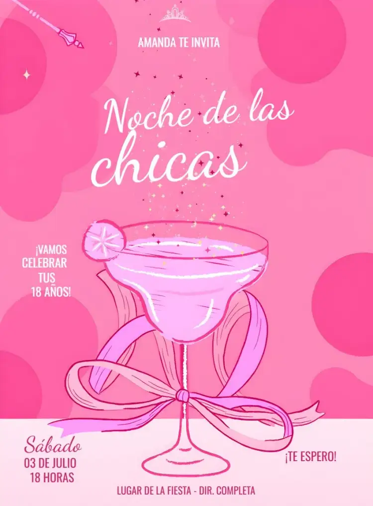 Invitación Noche De Chicas Rosa Bebida – tema Cumpleaños rosa, divertido, femenino, moderno, elegante, desenfadado