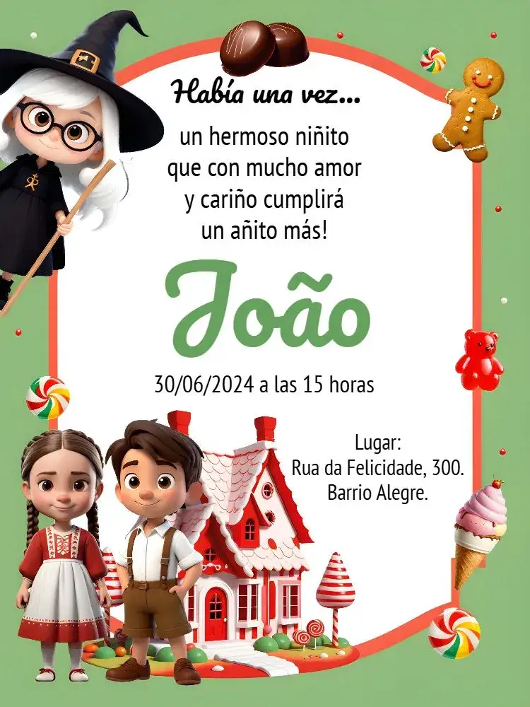 Invitación Juan y María Infantil – tema Fechas Conmemorativas colorido, mágico, infantil, lúdico, fantasia, doce