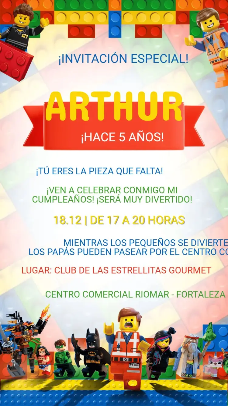 Invitación Cumpleaños Infantil Lego