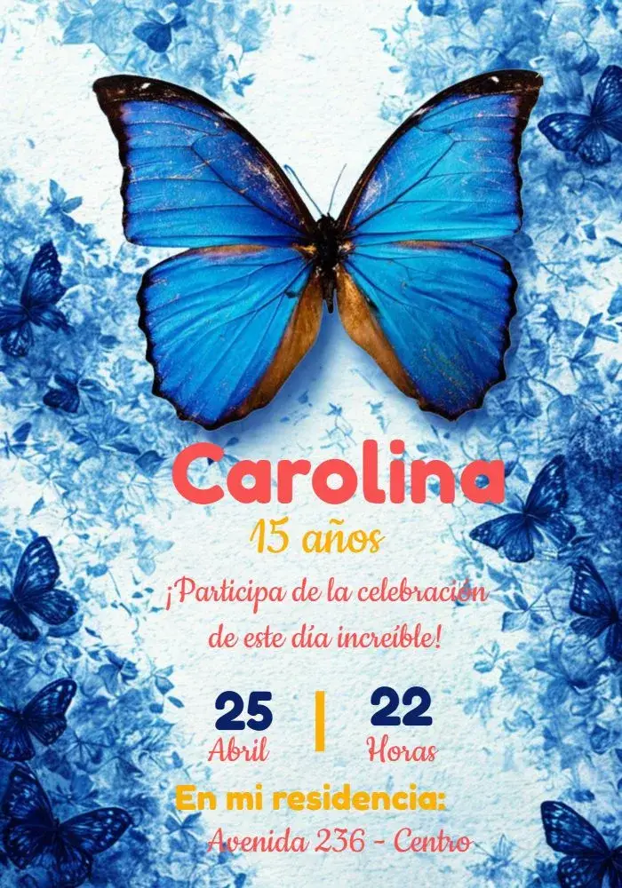Invitación Mariposa Azul Floral
