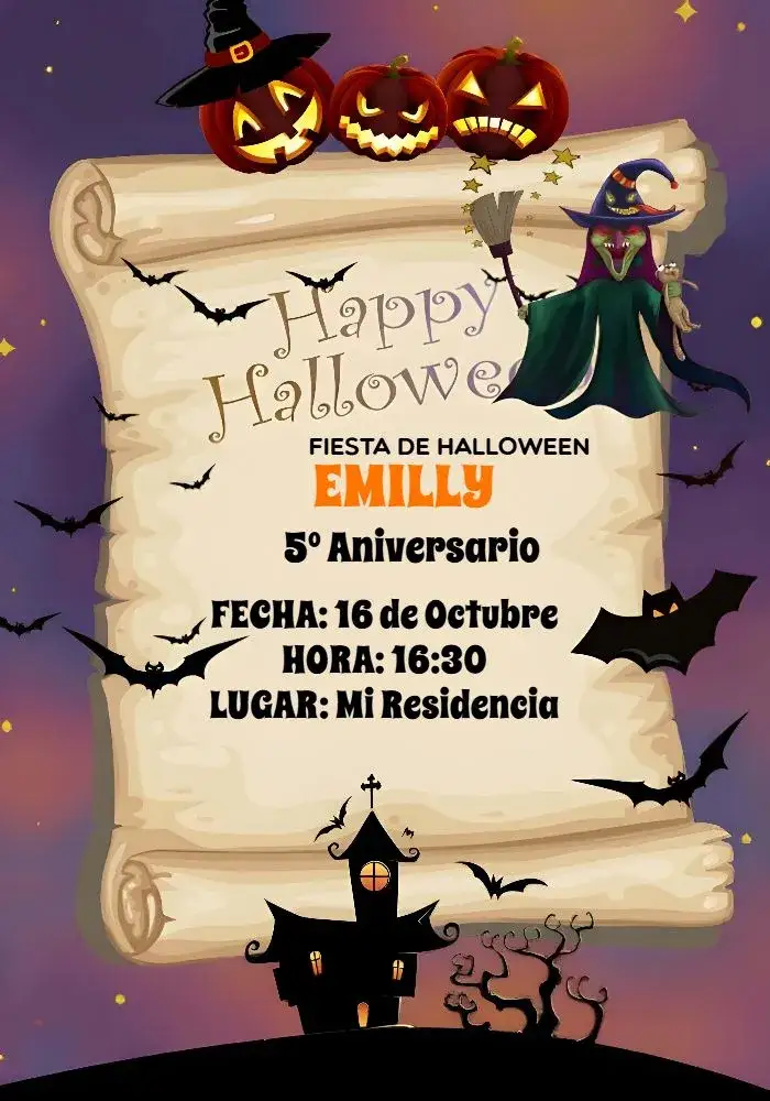 Invitación Halloween Negro – tema Fechas Conmemorativas negro, naranja, temático, misterioso, divertido, gráfico