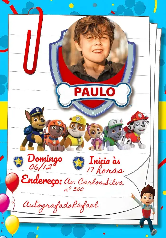 Invitación Patrulla Canina Con Foto Amarillo