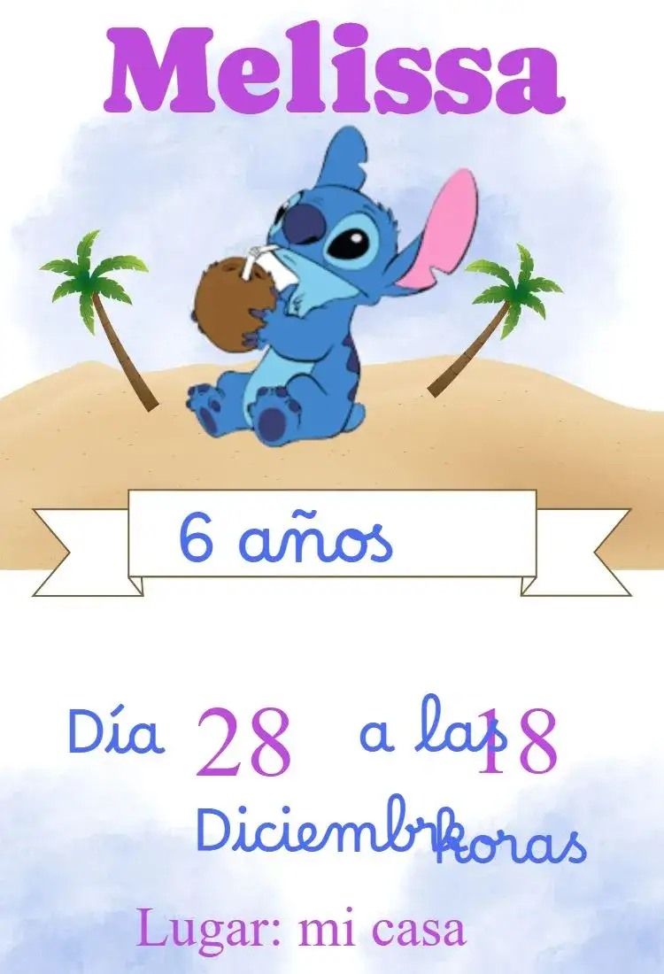Invitación Invitación cumpleaños infantil Stitch Playa – tema Cumpleaños Infantil playa, verano, divertido, colorido, tropical