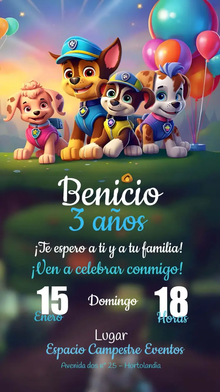 Invitación Patrulla Canina Colorido