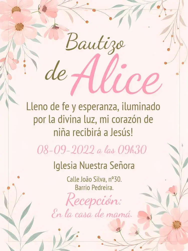 Invitación Bautizo Floral Blanco