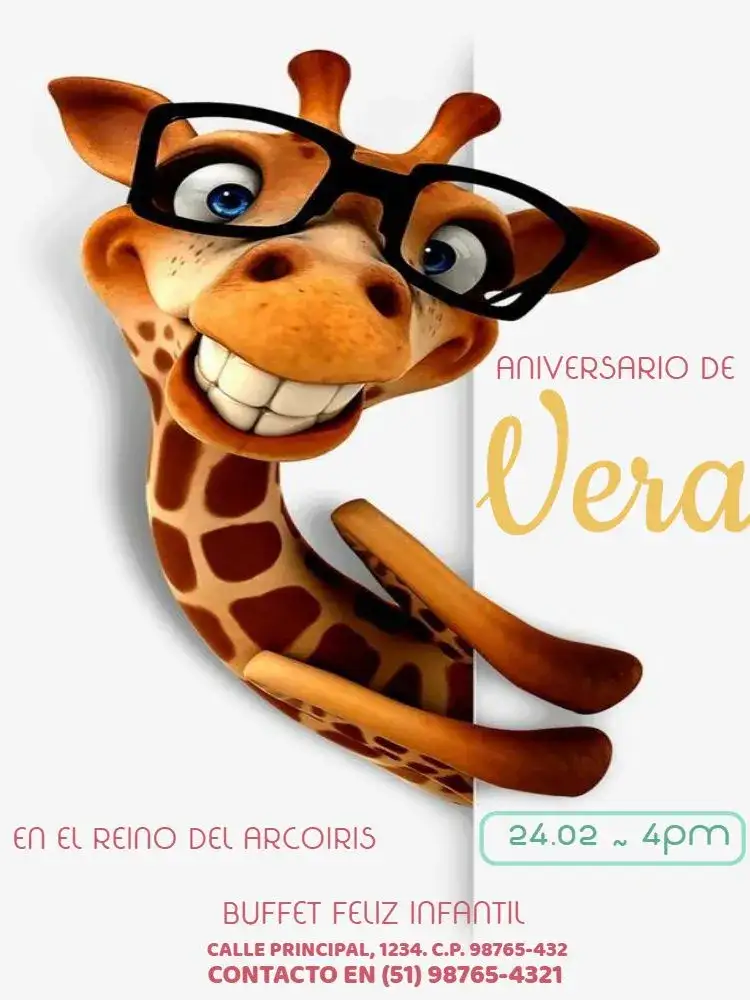 Invitación Girafa Para Editar Desenho – tema Cumpleaños Infantil colorido, lúdico, animado, infantil, divertido, desenho