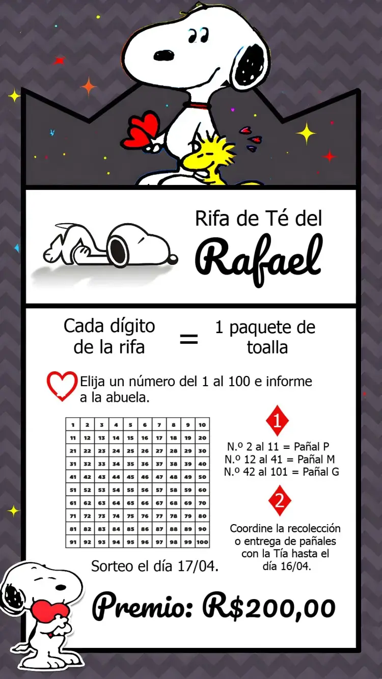 Invitación Té Rifa Snoopy Peanuts Cha