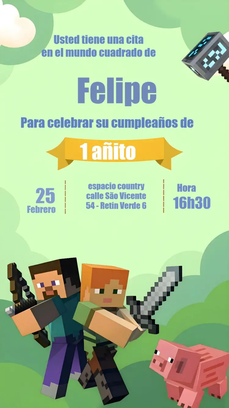 Invitación Minecraft editable y personalizable