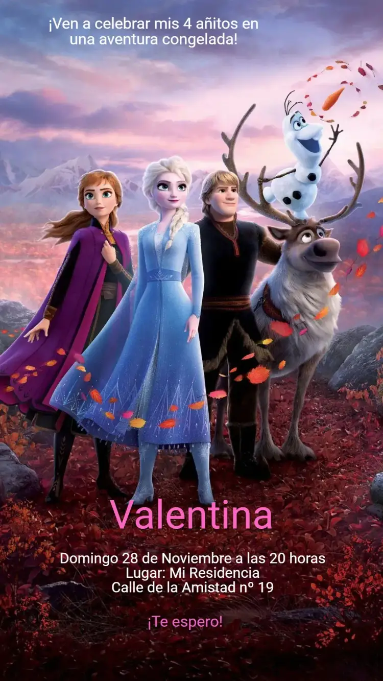 Invitación Invitación Frozen Mundo Congelado - Fiesta Infantil Editable – tema Cumpleaños Infantil colores fríos, estilo mágico, elementos de hielo, diseño divertido, ilustraciones de personajes, toques de fantasía