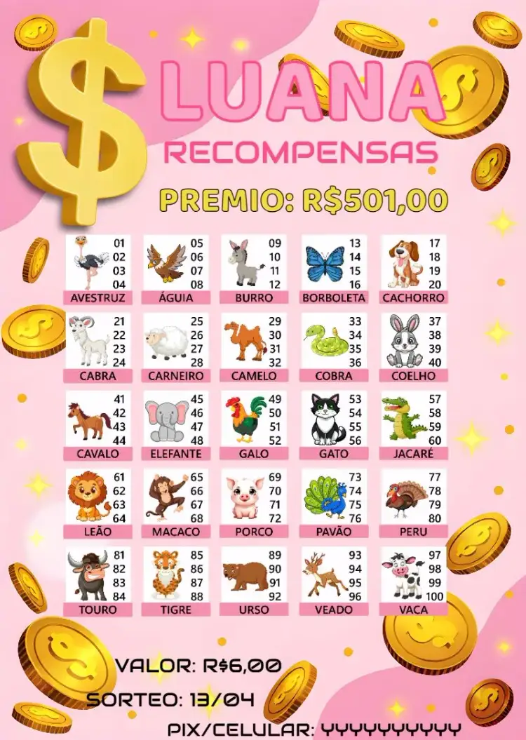 Invitación Rifa De Bicho Premiações Bixo – tema Cartones colorido, divertido, animales, juvenil, jocoso, ilustraciones