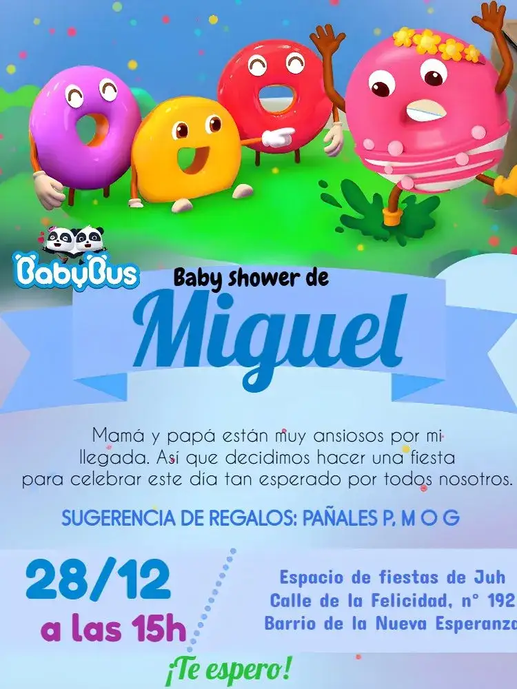 Invitación Baby Shower Donuts Bebé – tema Baby Shower divertido, colorido, moderno, lúdico, temática de donuts