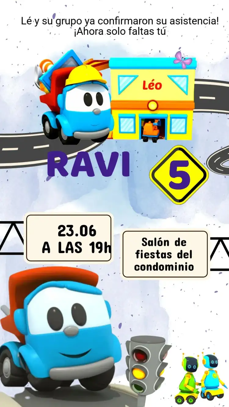 Invitación Cumpleaños Leo el Camión