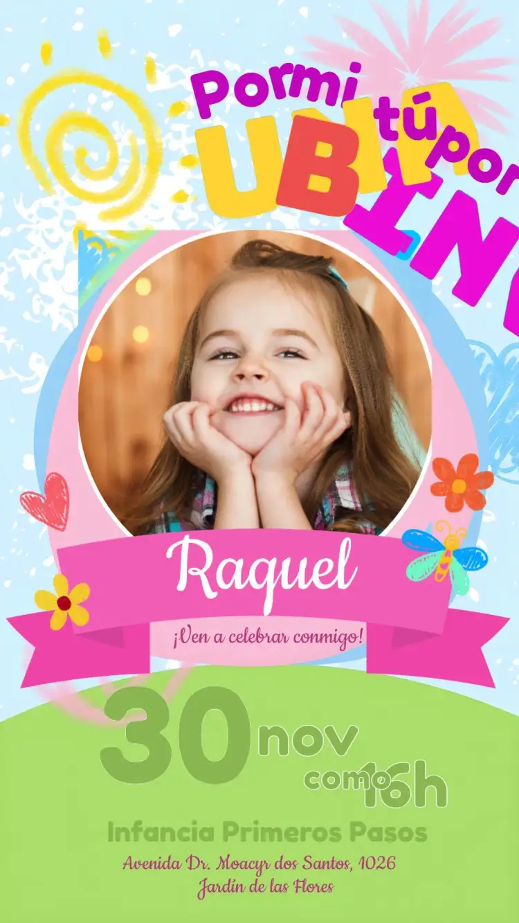 Invitación Graduación Infantil Con Foto Rosa – tema Graduación rosa, colorido, infantil, jardín, pinturas de cera, divertido