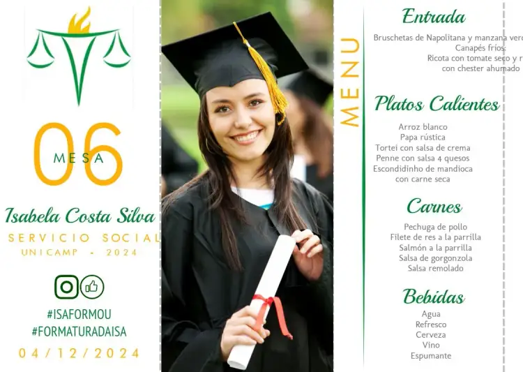 Invitación Menú Triángulo Graduación Servicio Social Con Foto Tótem editable y personalizable