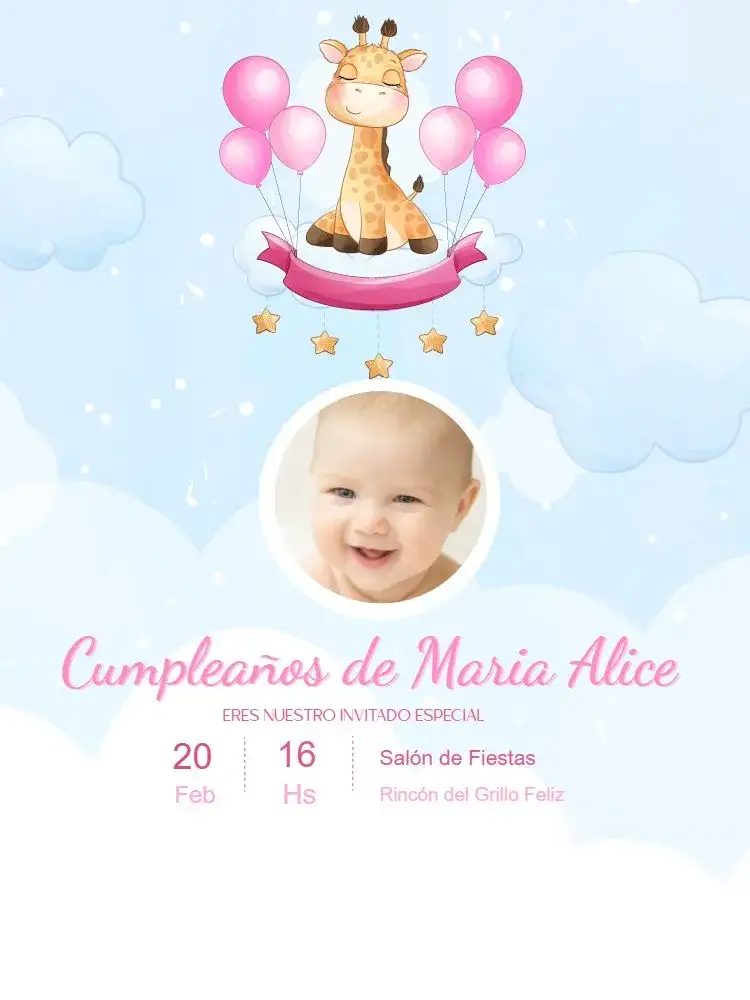 Invitación Safari Infantil Niña Delicado – tema Cumpleaños Infantil delicado, safari, rosa, lúdico, infantil