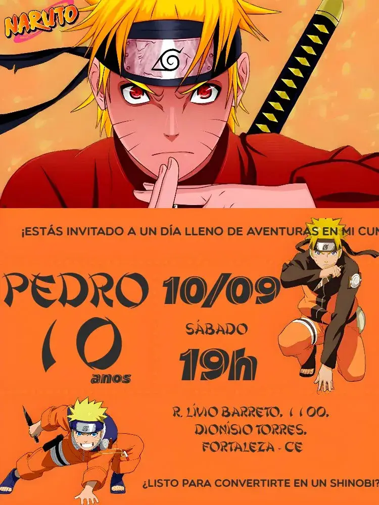 Invitación Naruto Manga editable y personalizable