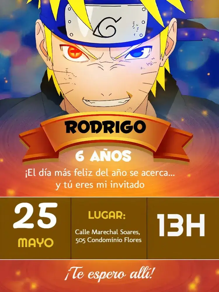 Invitación Naruto Colorido – tema Más buscados colorido, anime, ninja, divertido, jovial, temático