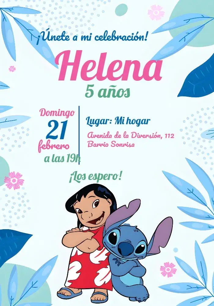 Invitación Lilo Y Stitch Infantil