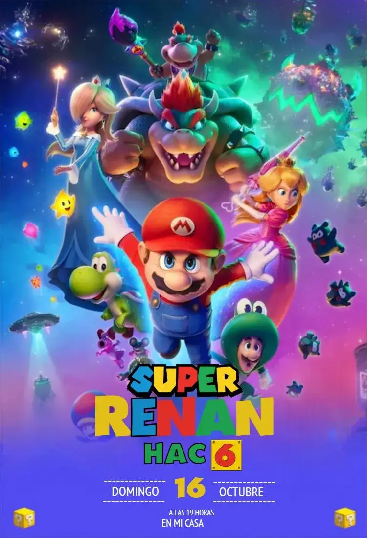 Invitación Super Mario 1 – tema Cumpleaños colorido, divertido, juegos, dibujos animados, vintage, temático