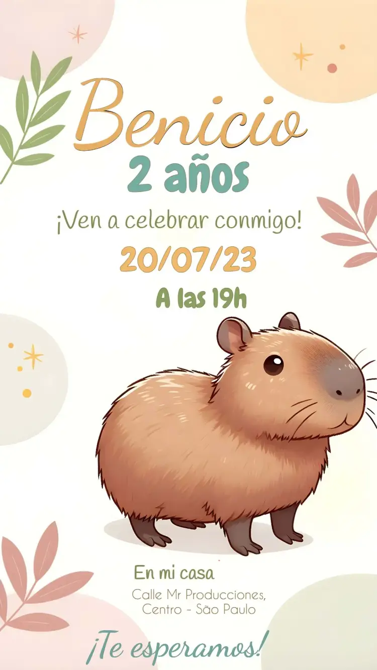 Invitación Capibara Colorido