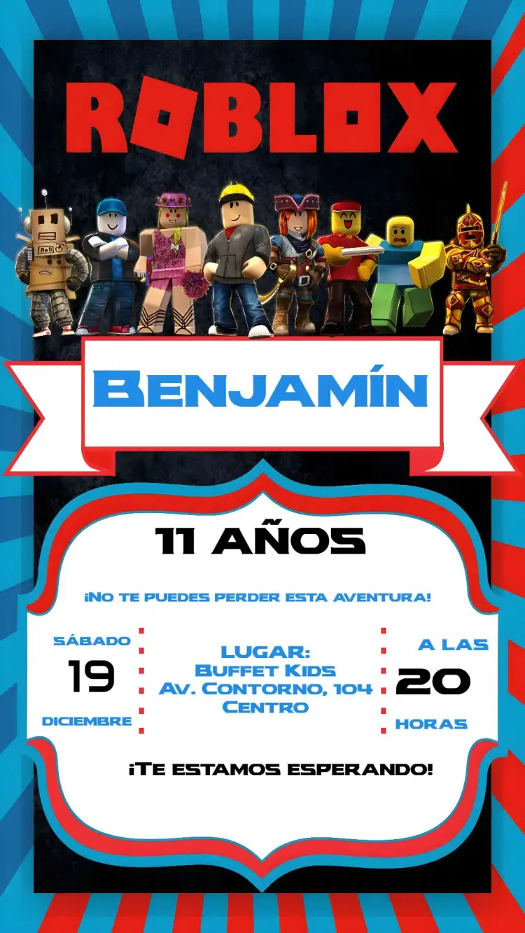 Invitación Roblox – tema Cumpleaños colorido, divertido, juegos, moderno, temático, vibrante