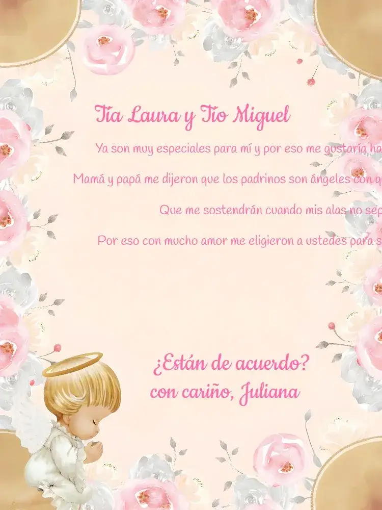 Invitación Padrinos De Bautismo Angelito Ramos editable y personalizable