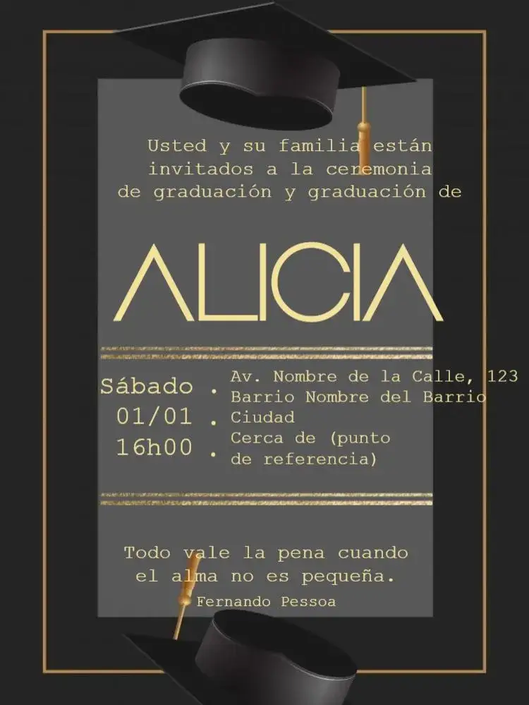 Invitación Graduación Con Confirmación De Asistencia Marco – tema Graduación dorado, elegante, geométrico, art déco, moderno, sofisticado