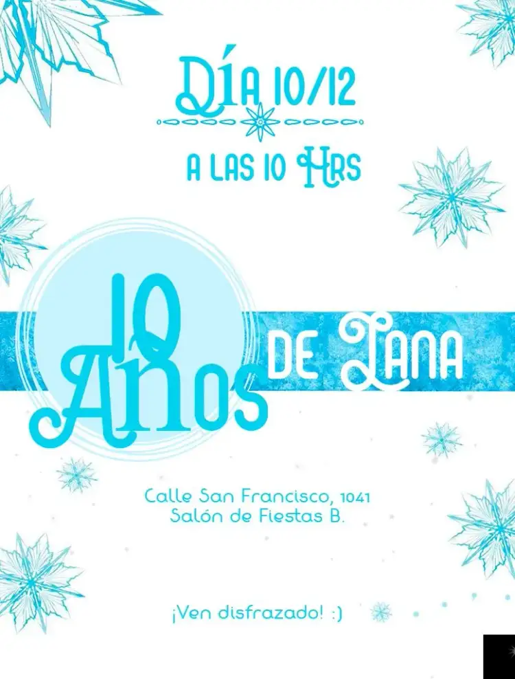 Invitación Frozen Digital – tema Cumpleaños hielo, mágico, blanco y azul, divertido, infantil, temático