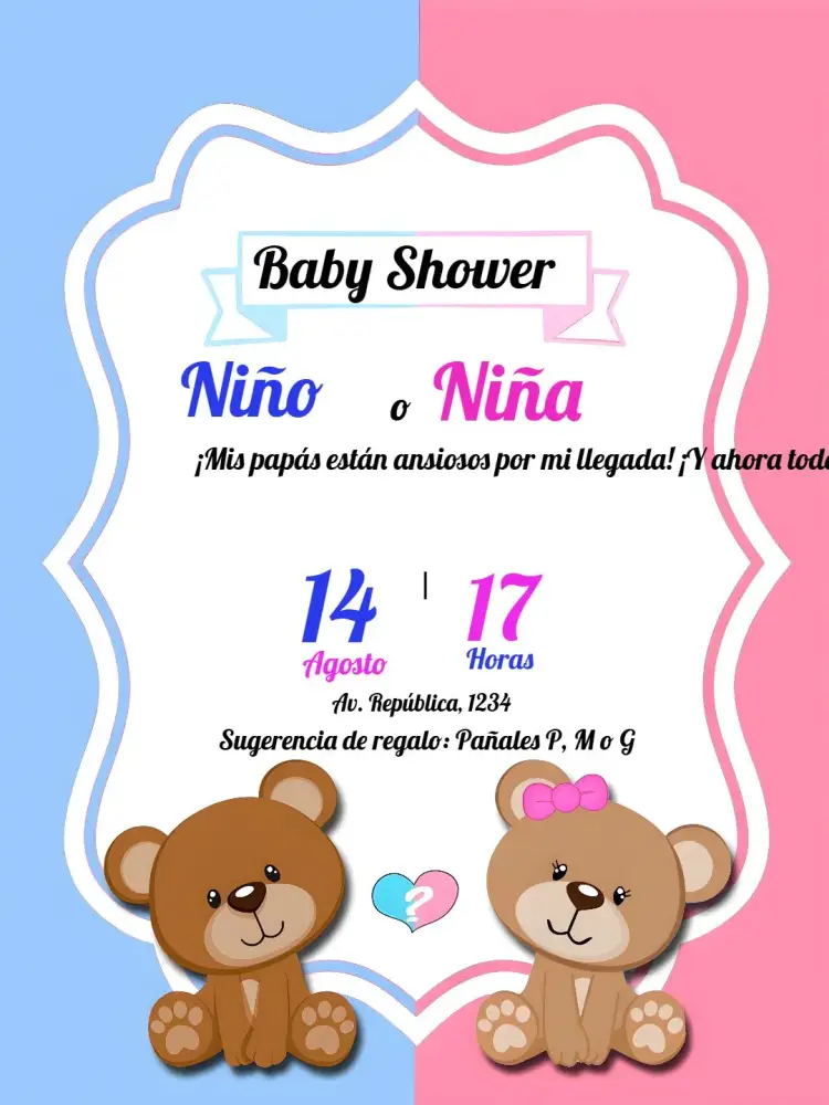 Invitación Baby Shower Revelación Ositos Azules