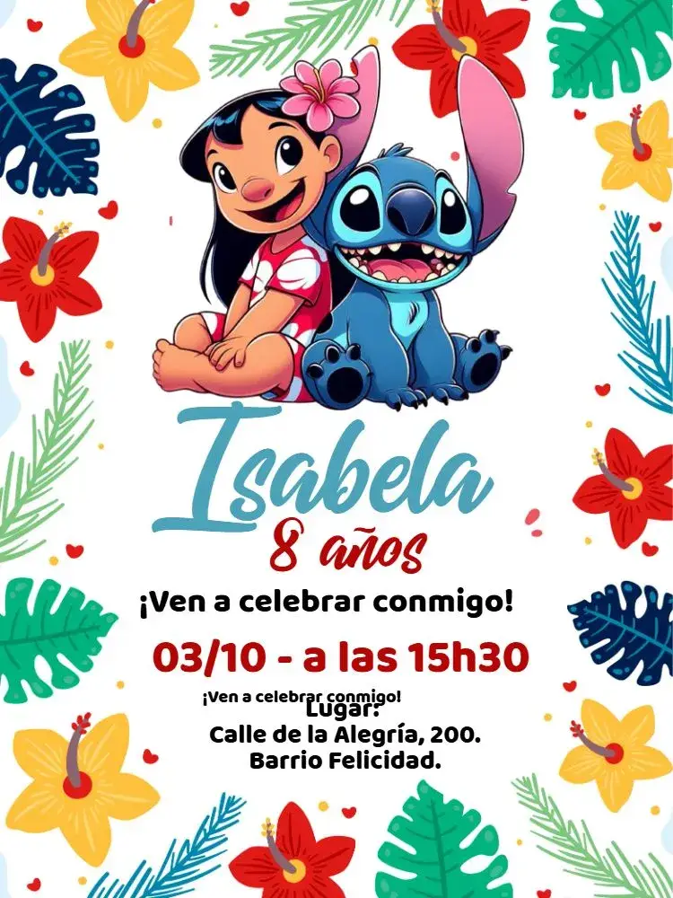 Invitación Cumpleaños de Lilo y Stitch