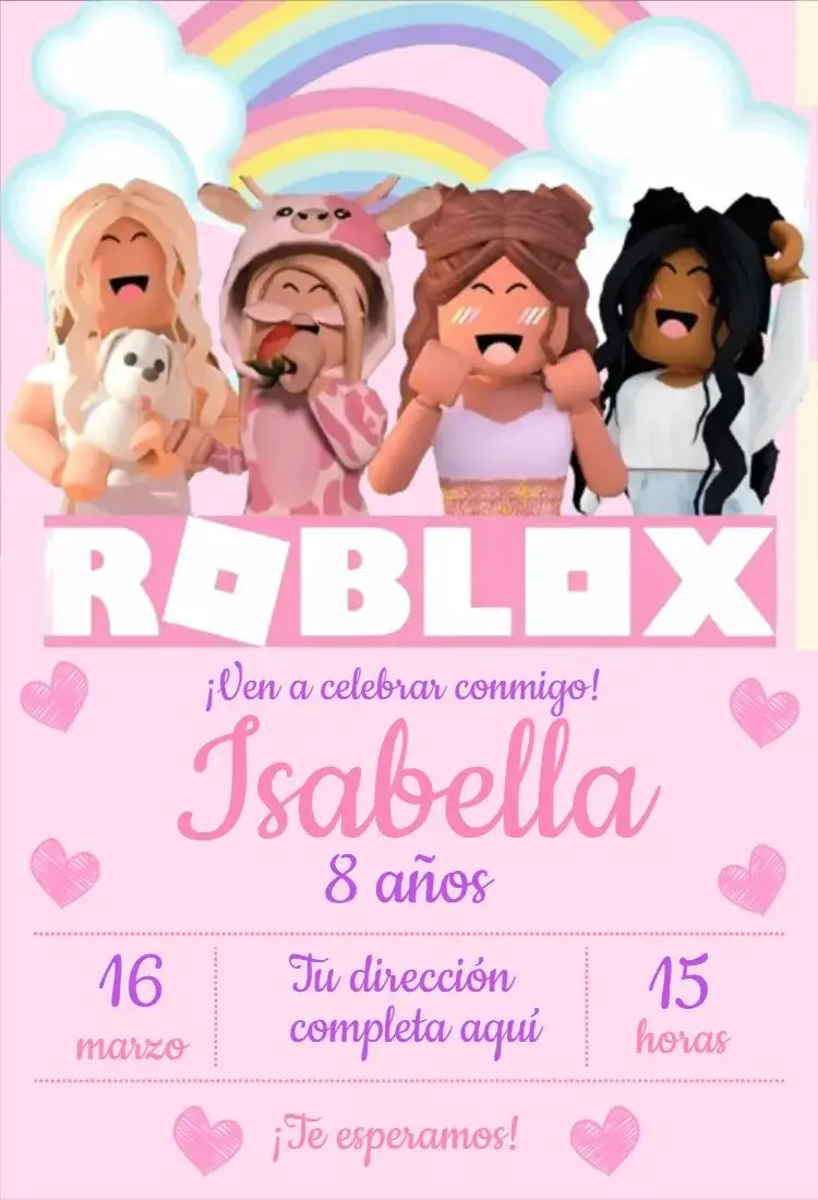 Invitación Roblox Chica 3 editable y personalizable