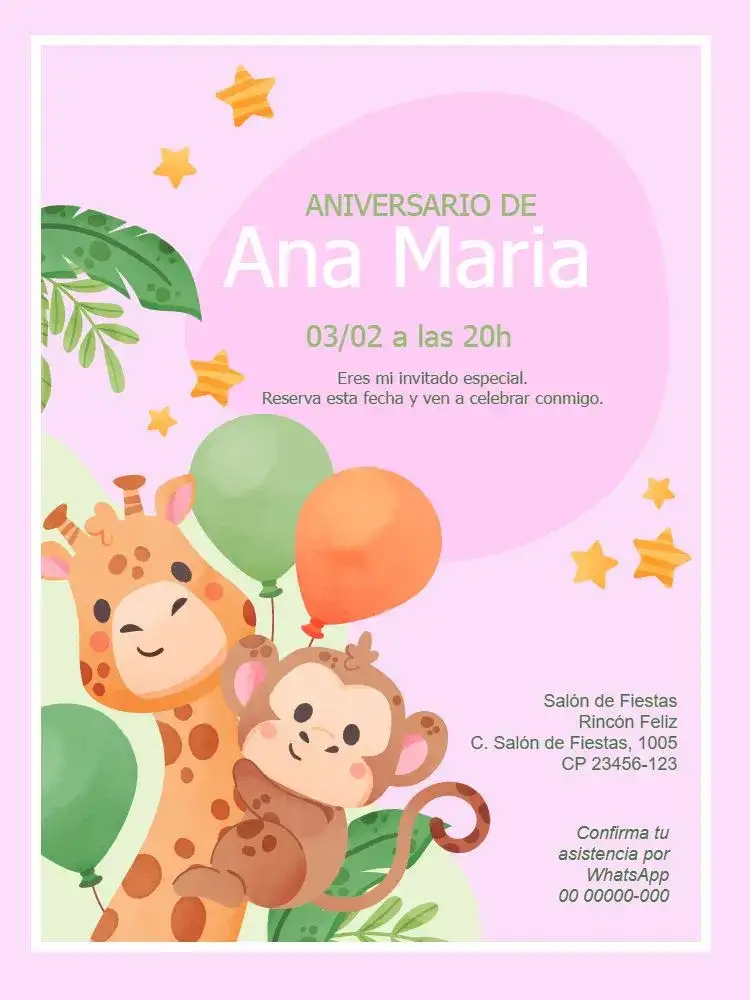 Safari Infantil Rosa Niña Animales