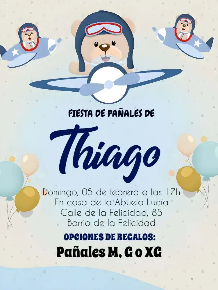 Invitación Baby Shower Aviator Teddy Bear Airplane – tema Baby Shower lúdico, infantil, aéreo, azul marino, oso de peluche, vintage